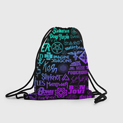 Рюкзак-мешок ЛОГОТИПЫ РОК ГРУПП НЕОН ROCK NEON, цвет: 3D-принт