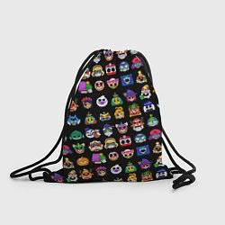 Рюкзак-мешок Значки на скины Бравл Старс Brawl Черный Пины, цвет: 3D-принт
