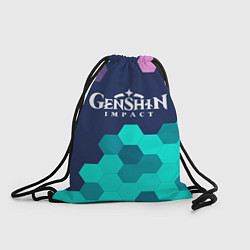 Рюкзак-мешок ГЕНШИН ИМПАКТ на фоне узора из сот, цвет: 3D-принт