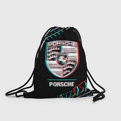 Рюкзак-мешок Значок Porsche в стиле Glitch на темном фоне, цвет: 3D-принт