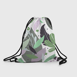 Рюкзак-мешок Зелёные, серые, голубые, сиреневые листья на белом, цвет: 3D-принт