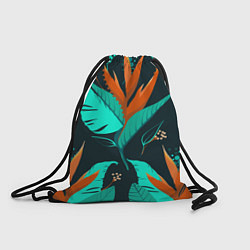 Рюкзак-мешок Оранжевый цветок с голубыми листами, цвет: 3D-принт