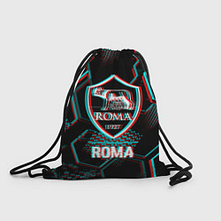 Рюкзак-мешок Roma FC в стиле Glitch на темном фоне, цвет: 3D-принт