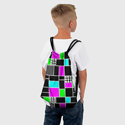 Рюкзак-мешок Неоновый геометрический узор на черном, цвет: 3D-принт — фото 2