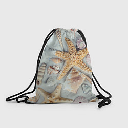 Рюкзак-мешок Морские звёзды и ракушки на океанском песке, цвет: 3D-принт