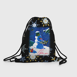 Рюкзак-мешок Новый год снеговик и птицы, цвет: 3D-принт