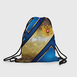 Рюкзак-мешок Золотой герб России на синем объемном фоне, цвет: 3D-принт