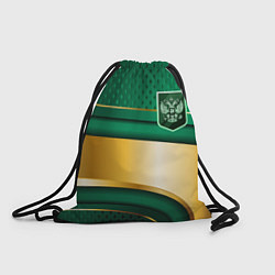 Рюкзак-мешок Герб России на зеленой абстракции, цвет: 3D-принт