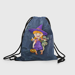 Рюкзак-мешок Ведьма малолетка в тёмном лесу с дракончиком, цвет: 3D-принт