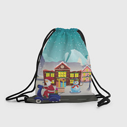 Рюкзак-мешок В Новогоднюю ночь Дед Мороз едет на скутере с пода, цвет: 3D-принт