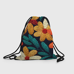 Рюкзак-мешок Цветы в стиле вышивки, цвет: 3D-принт