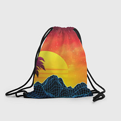 Рюкзак-мешок Тропический остров на закате ретро иллюстрация, цвет: 3D-принт