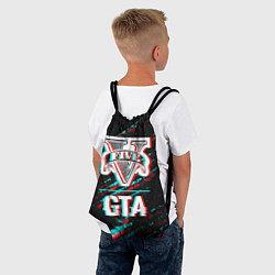 Рюкзак-мешок GTA в стиле glitch и баги графики на темном фоне, цвет: 3D-принт — фото 2