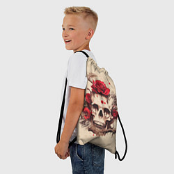 Рюкзак-мешок Череп и розы, цвет: 3D-принт — фото 2