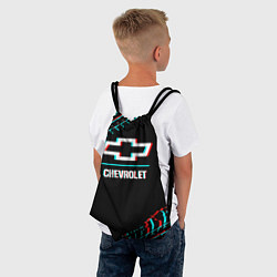 Рюкзак-мешок Значок Chevrolet в стиле glitch на темном фоне, цвет: 3D-принт — фото 2