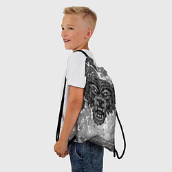 Рюкзак-мешок Серый волк на серо-белом фоне, цвет: 3D-принт — фото 2