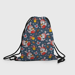 Рюкзак-мешок Новогодний паттерн из кроликов, цвет: 3D-принт