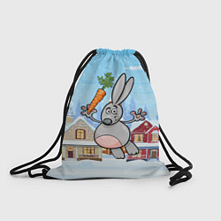 Рюкзак-мешок Заяц с морковкой - новый год, цвет: 3D-принт