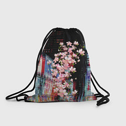 Рюкзак-мешок Ветка сакуры на фоне ночного Токио - glitch, цвет: 3D-принт