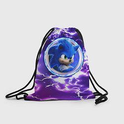 Рюкзак-мешок Соник в круге на фоне молний, цвет: 3D-принт