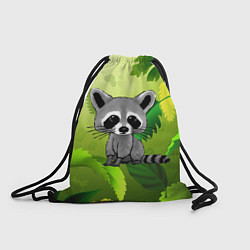 Рюкзак-мешок Енот на фоне зеленой листвы, цвет: 3D-принт