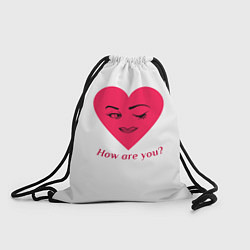 Рюкзак-мешок Красное сердце с улыбкой девушки и приветствием, цвет: 3D-принт