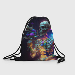 Рюкзак-мешок Светящийся скелет с цветами, цвет: 3D-принт