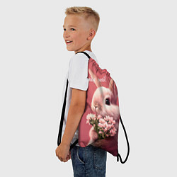 Рюкзак-мешок Розовый заяц с цветами, цвет: 3D-принт — фото 2