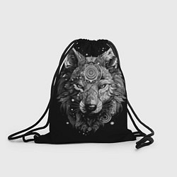 Мешок для обуви Волк в черно-белом орнаменте