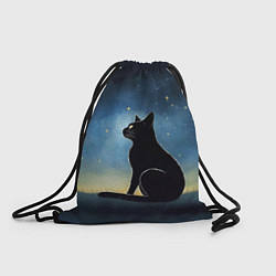 Рюкзак-мешок Черный кот и звезды - акварель, цвет: 3D-принт