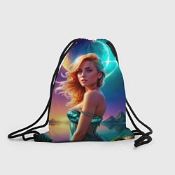 Рюкзак-мешок Девушка на гористом берегу фьорда, цвет: 3D-принт
