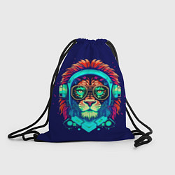 Рюкзак-мешок Лев в наушниках киберпанк синий, цвет: 3D-принт