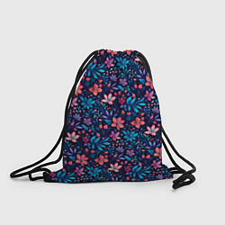 Рюкзак-мешок Цветочный паттерн в синих и сиреневых тонах, цвет: 3D-принт