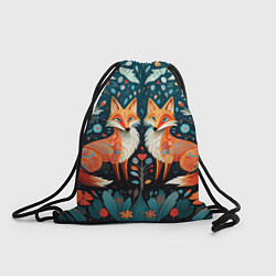 Рюкзак-мешок Две лисички в стиле фолк арт, цвет: 3D-принт
