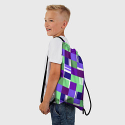 Рюкзак-мешок Ретро квадраты баклажановые, цвет: 3D-принт — фото 2