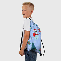 Рюкзак-мешок Снеговики с новогодними подарками паттерн, цвет: 3D-принт — фото 2