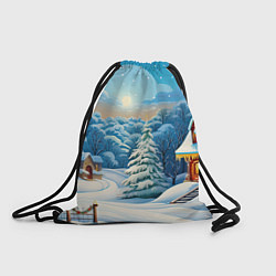 Рюкзак-мешок Зимний домик и елка, цвет: 3D-принт