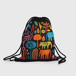 Рюкзак-мешок Африканский узор со слонами - нейросеть, цвет: 3D-принт