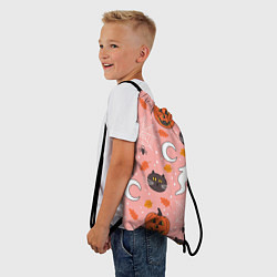 Рюкзак-мешок Тыквы и кошки на розовом фоне, цвет: 3D-принт — фото 2