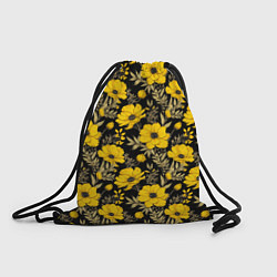 Рюкзак-мешок Желтые цветы на черном фоне паттерн, цвет: 3D-принт