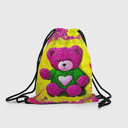 Рюкзак-мешок Розовый мишка в вязаном свитере, цвет: 3D-принт