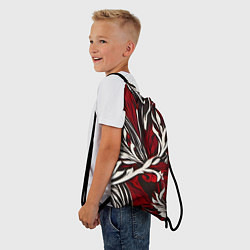 Рюкзак-мешок Красно белый узор на чёрном фоне, цвет: 3D-принт — фото 2
