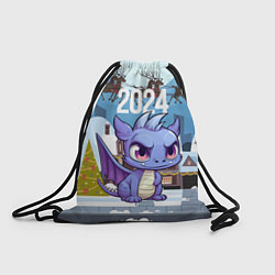 Рюкзак-мешок Фиолетовый новогодний дракоша, цвет: 3D-принт