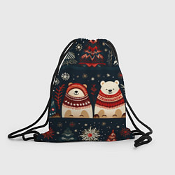 Рюкзак-мешок Новогодние медведи графика, цвет: 3D-принт
