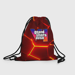 Рюкзак-мешок GTA 6 лого на фоне разлома красных плит, цвет: 3D-принт