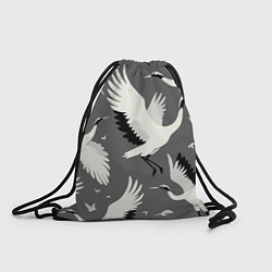 Рюкзак-мешок Стая белых журавлей в небе - японский орнамент, цвет: 3D-принт