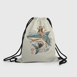 Рюкзак-мешок Кот якудза верхом на акуле, цвет: 3D-принт