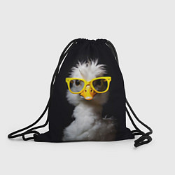 Рюкзак-мешок Белый гусь в желтых очках на черном фоне, цвет: 3D-принт