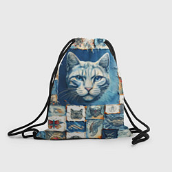 Рюкзак-мешок Кошка на дениме - пэчворк, цвет: 3D-принт