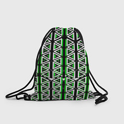Рюкзак-мешок Бело-зелёные треугольники на чёрном фоне, цвет: 3D-принт